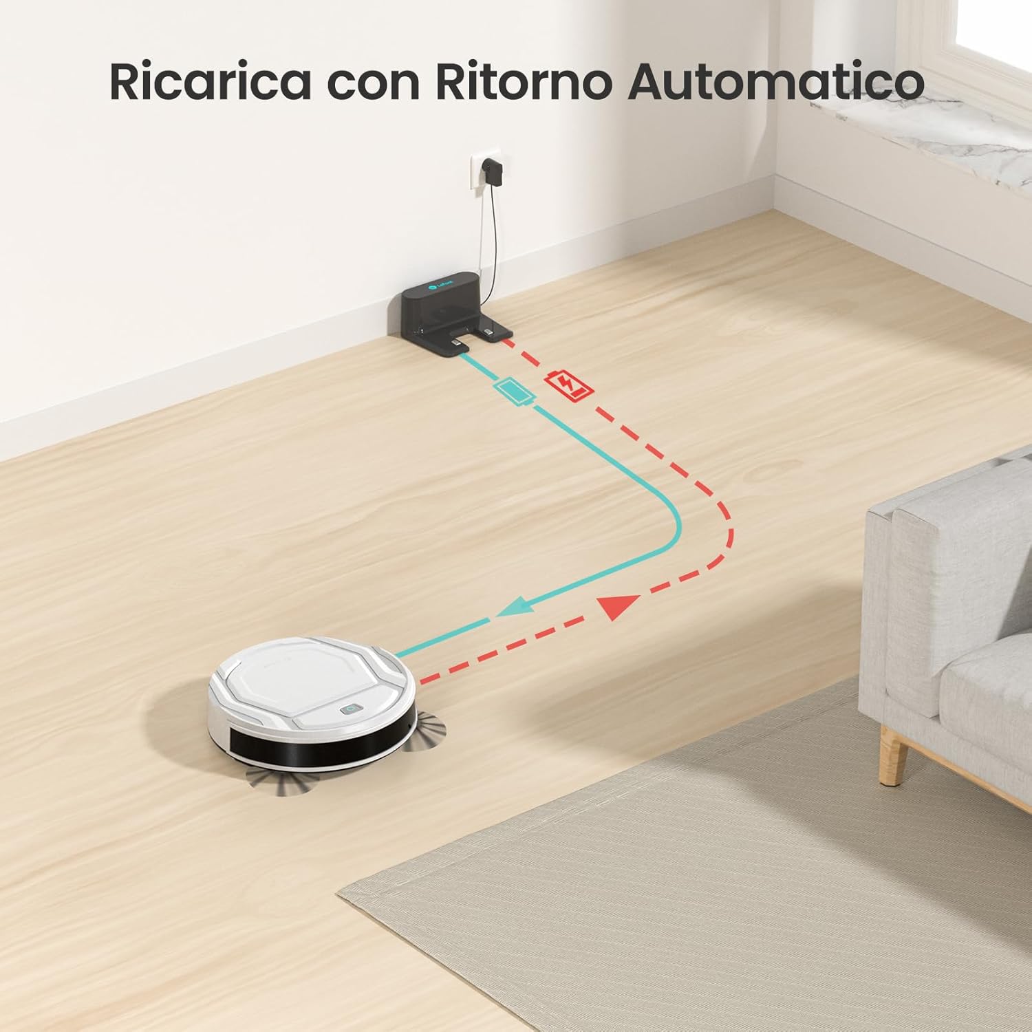 Lefant Robot Aspirapolvere con 2200Pa, Senza Grovigli,7,6cm Ultra Sottile,Autocaricante,Wi-Fi/App/Alexa,120 Minuti,6 Modalit脿 di Pulizia,Ideale per Peli di Animali Domestici,Pavimenti Duri M210-Pro