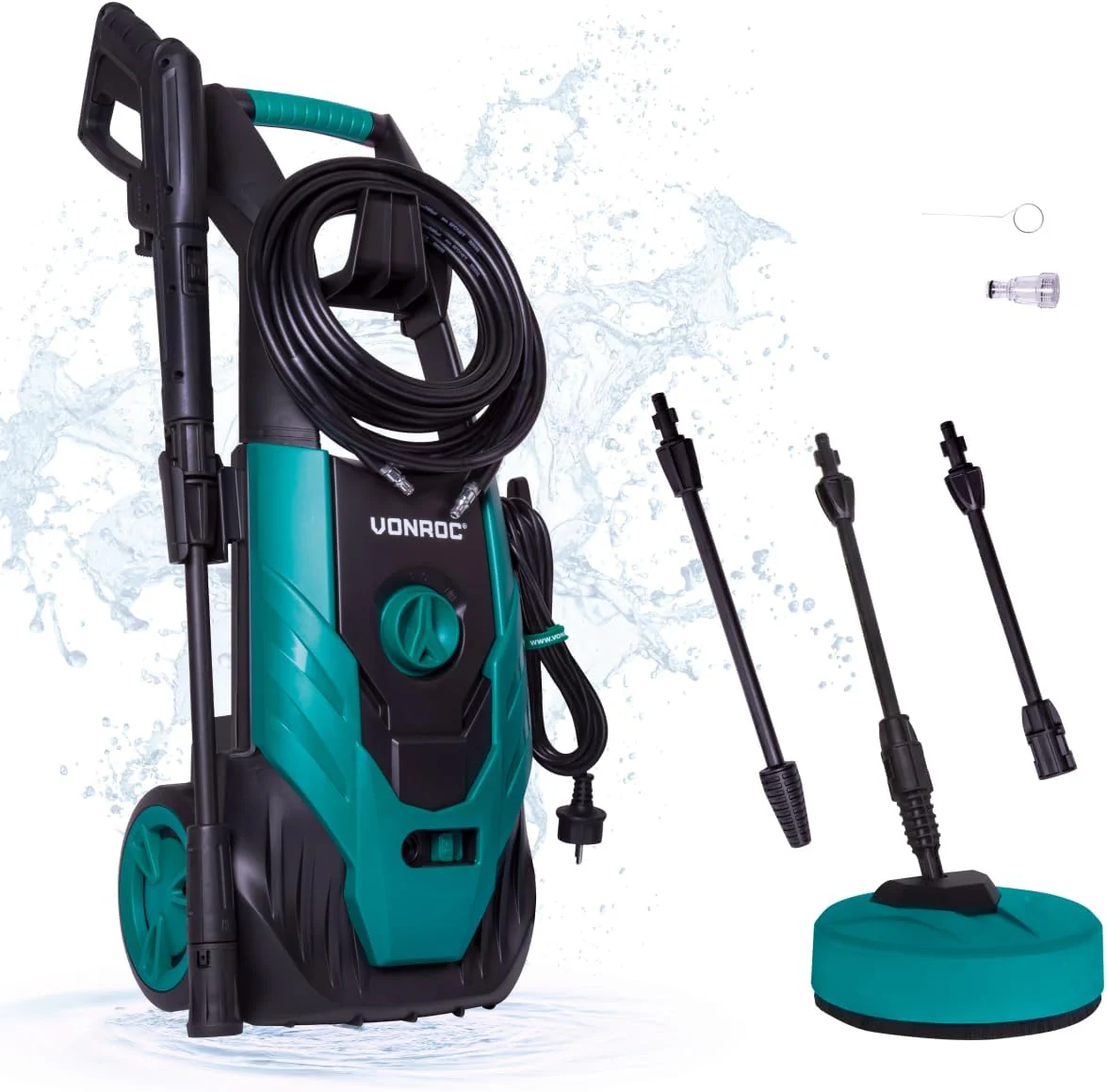 VONROC Professionele hogedrukreiniger 195bar - Gevelreiniger voor zware reinigingswerkzaamheden [2500W] - Hoge wateropbrengst [468 l/u] Reinigingstank, Aluminium Pomp - incl. Terrasreiniger
