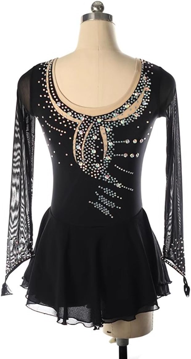 purpleq Eiskunstlauf Kleid Damen Eislaufen Rollschuh Kleid Langarm Mesh Glitzer Ballettkleid Tanzkleid Bekleidung Gymnastik Leotard Turnanzug Tanzkostüm Ballettkleid Eisllaufkleid