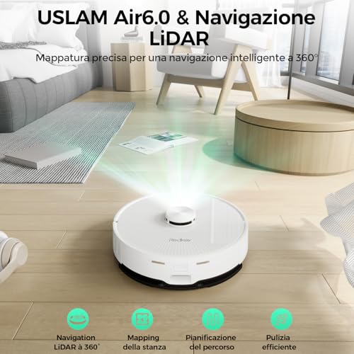 Redkey R10 Robot Aspirapolvere Lavapavimenti con Mappatura,Navigazione LiDAR, Con stazione di aspirazione e funzione di lavaggio, 4000Pa Potente Aspirazione, 150min, Controllo APP : Casa e cucina