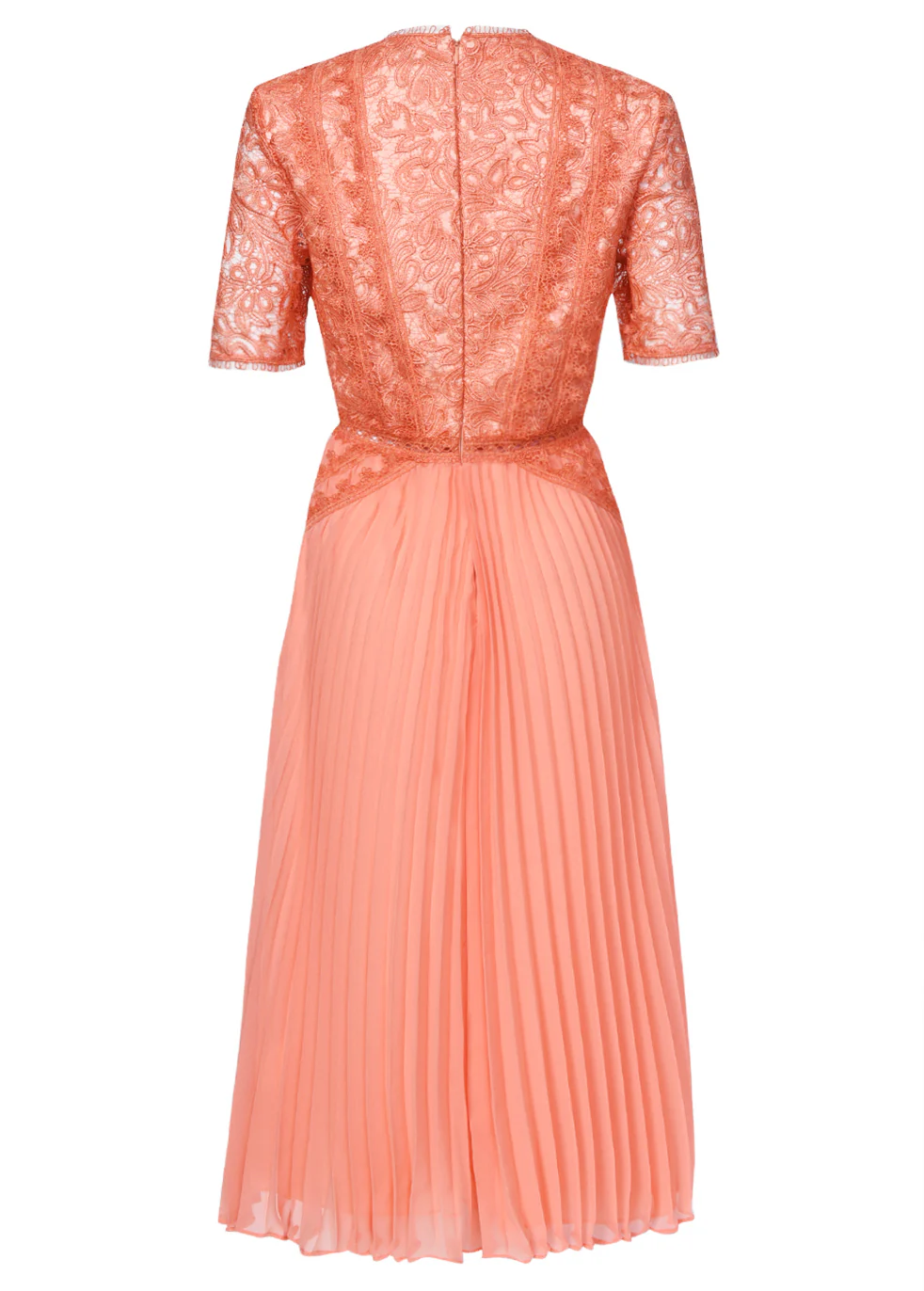 Peach Lace Pleated Midi Dress