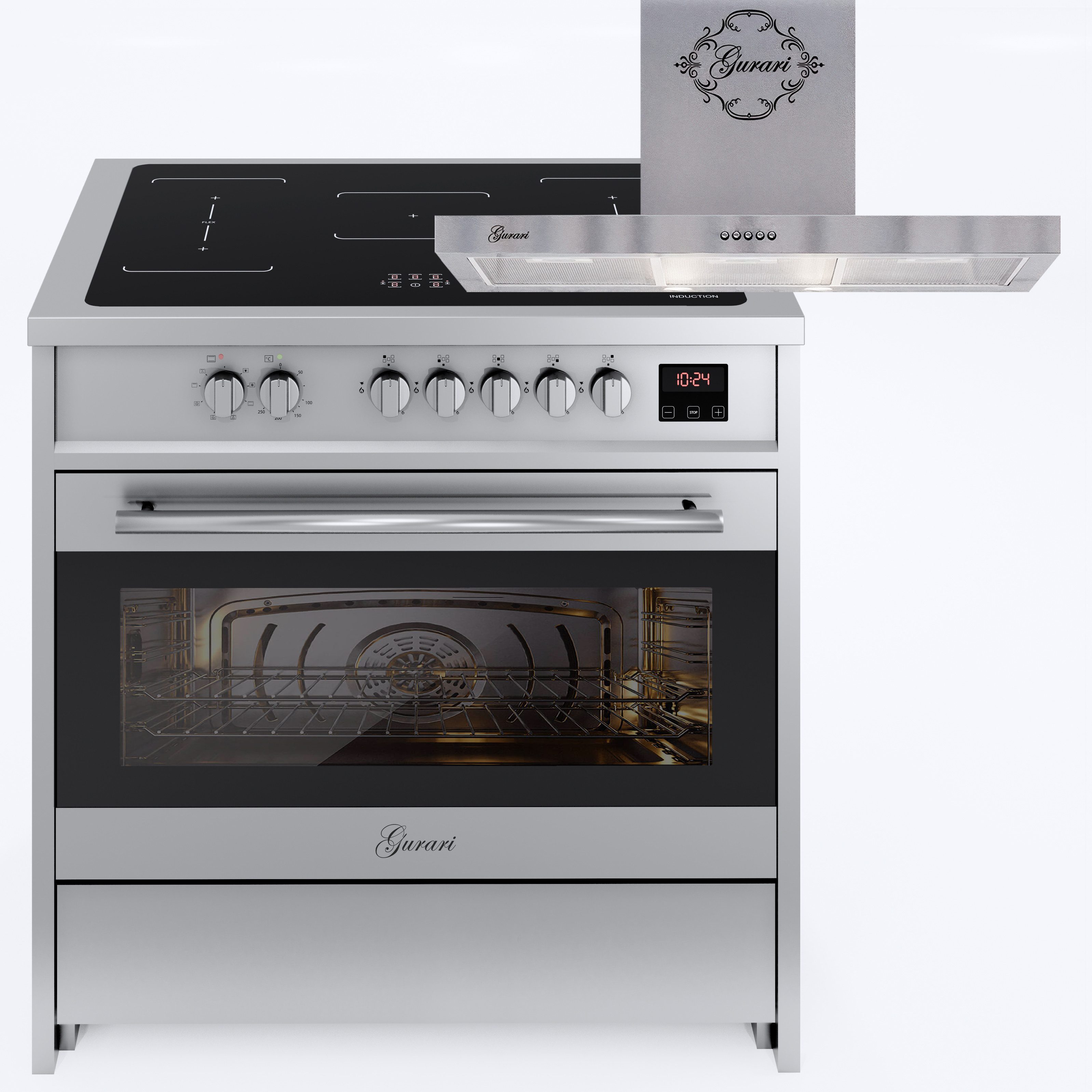Induktions Herd-Set Induktions Standherd 90 cm,121L, Range Cooker +Dunstabzugshaube 90 cm E 913 X +GCH 461 IS 9..
