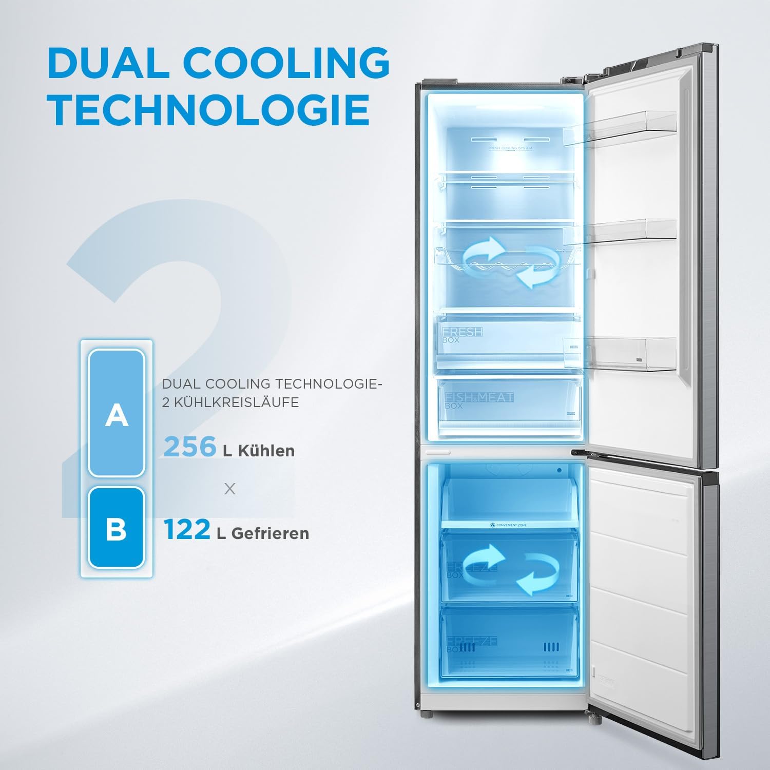 Midea MERB276FGE02A Fridge/Freezer Combination, 180 cm Height, NoFrost, Double Control, Super Cooling Function, 219 kWh per Year, Fridge Capacity 199 L, 71 L Freezer Capacity