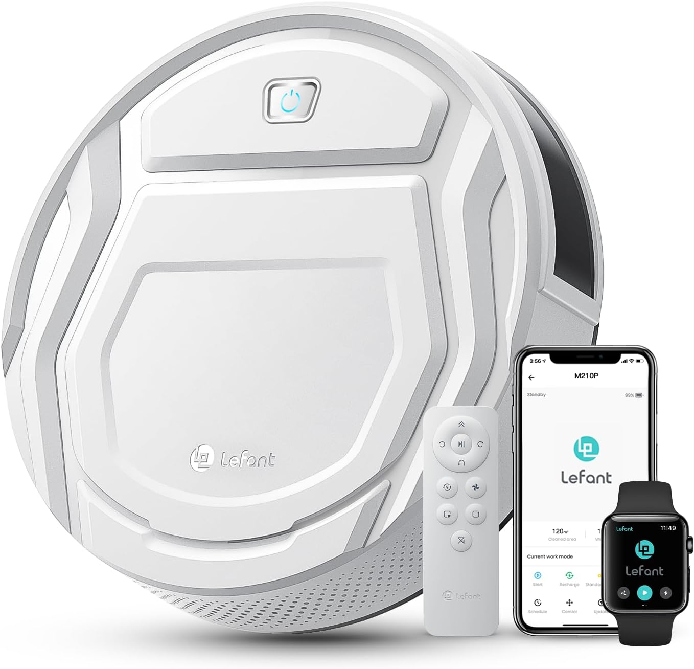 Lefant Robot Aspirapolvere con 2200Pa, Senza Grovigli,7,6cm Ultra Sottile,Autocaricante,Wi-Fi/App/Alexa,120 Minuti,6 Modalit脿 di Pulizia,Ideale per Peli di Animali Domestici,Pavimenti Duri M210-Pro