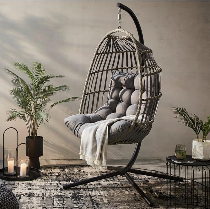 Hängesessel mit Gestell für Wohnzimmer,Garten und Balkon Geräumiger Hängekorb XXXL Größen:126HX84WX64D cm-Keine Raumunterdrückung Gefühl Premium