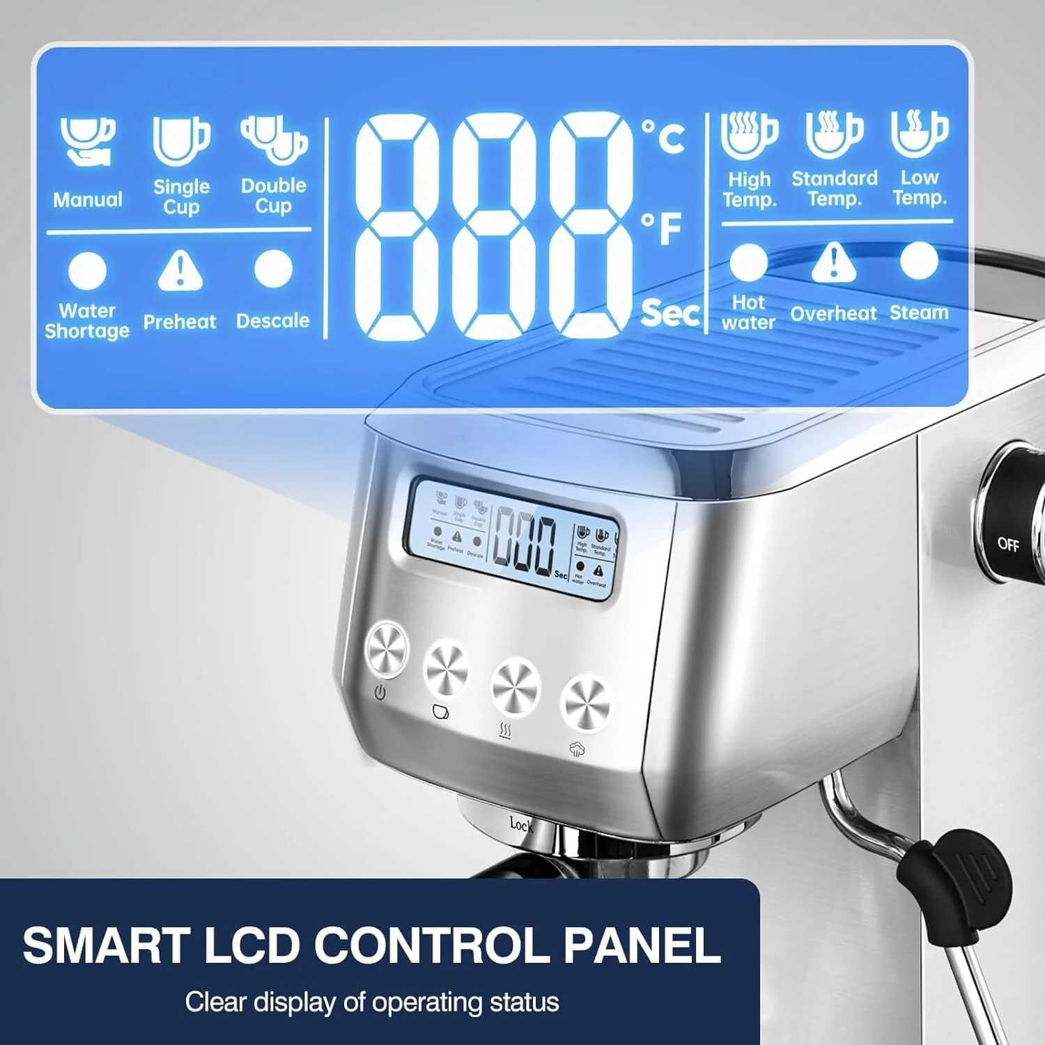 Sunmaki 20 Bar Espresso Machine, Compact Cappuccino Machines for Home Gifts, Stainless Steel