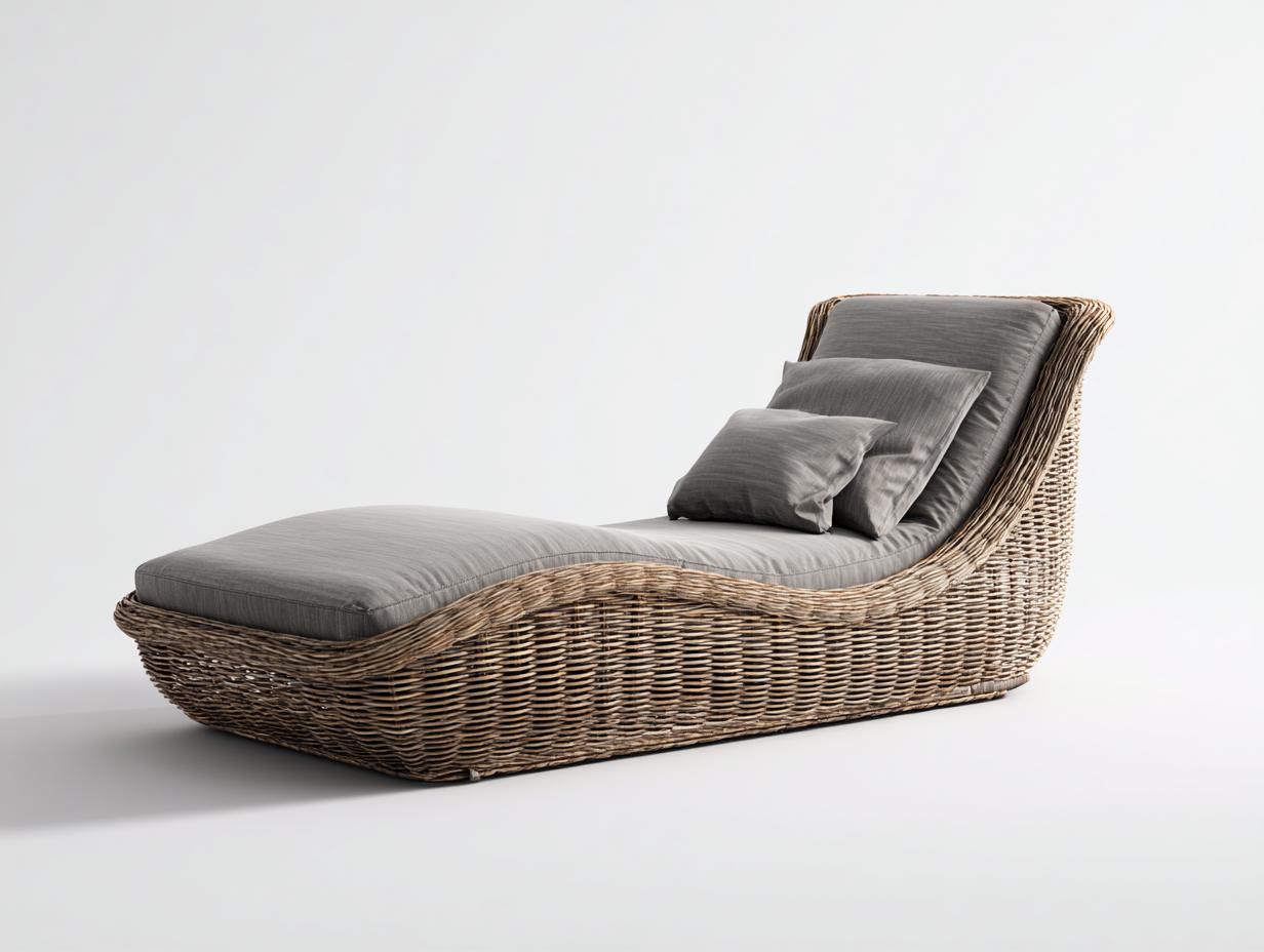 Tumbona de exterior 195x70x85 cm - ratán trenzado y cojín gris - diseño ergonómico para jardín y terraza - estilo natural moderno