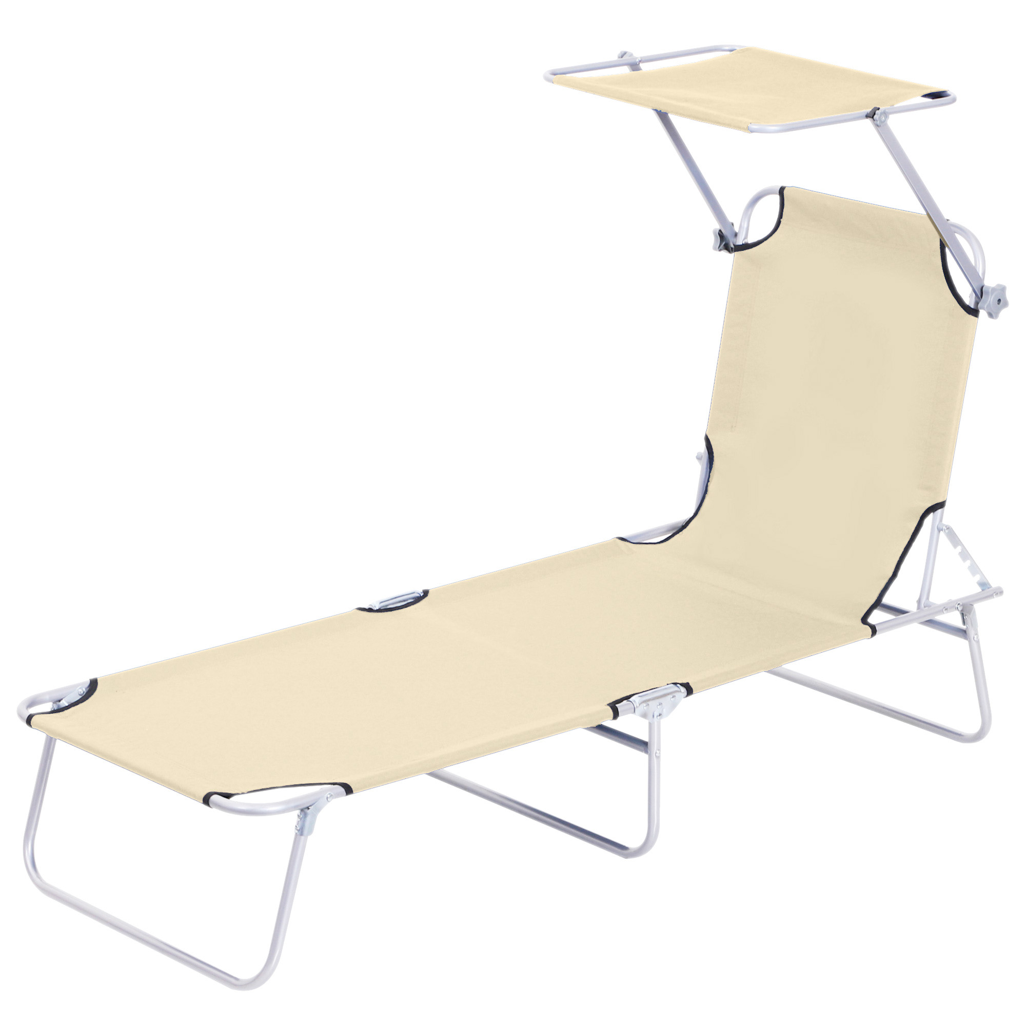Outsunny Sonnenliege klappbar Gartenliege mit Dach, Liegestuhl mit 4-Fach verstellbare Rückenlehne, wetterfeste Campingliege bis 120 kg belastbar, für Garten Strand Pool, Beige
