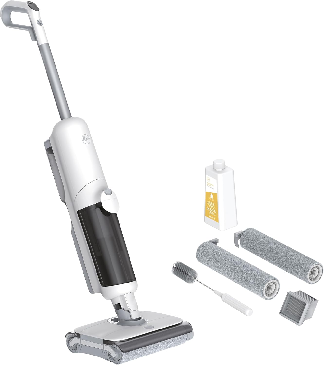 Hoover Aspirapolvere e lavapavimenti senza fili HW5 per pavimenti delicati e duri, Potenza 230W, Sistema a doppio rullo, 3 modalità, Funzione di autopulizia [HW500]