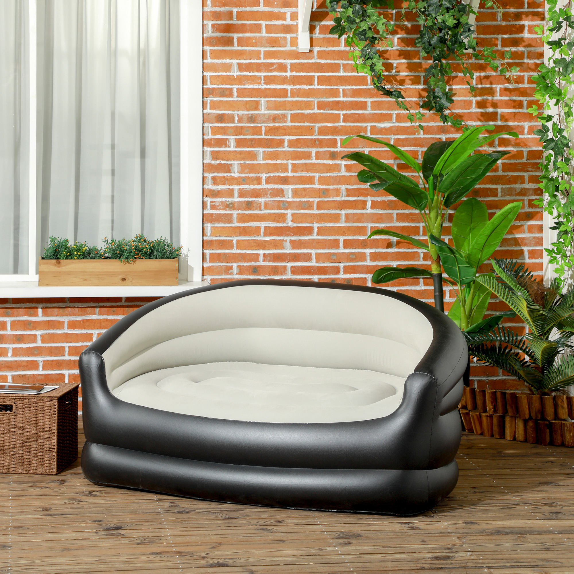Outsunny Aufblasbares Sofa Luftsessel, 138 x 87 x 71 cm, Grau + Schwarz