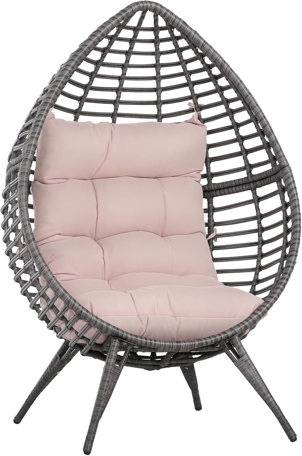 Outsunny Outdoor Rattan Chair with Cushion Grey and Beige Teardrop Shape Boho Chic Style 101 x 89 x 156 cm