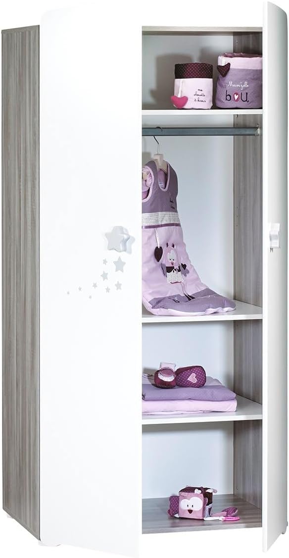 BabyPrice 2 Door Children's Wardrobe 175 x 85 x 56 cm, Wood, White