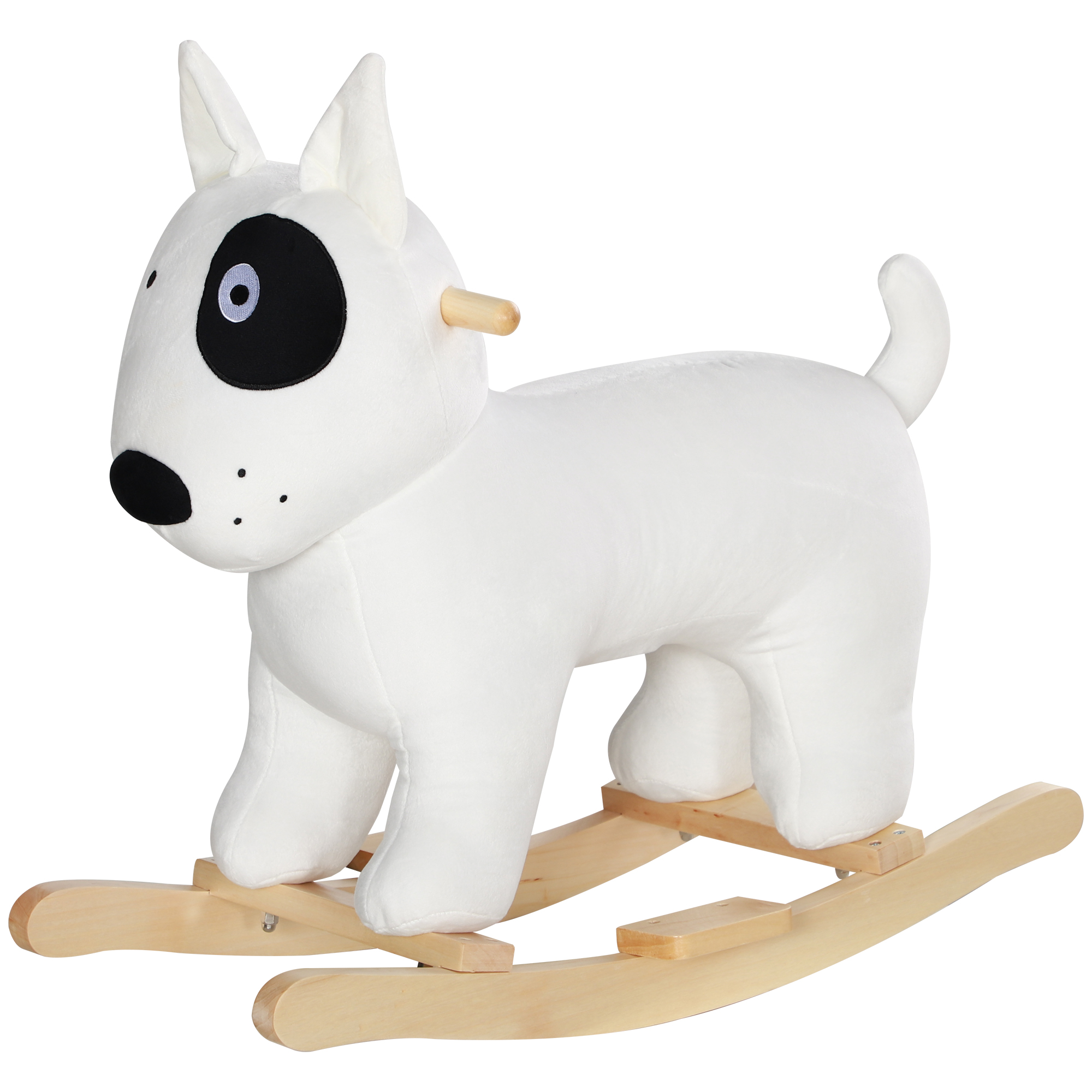 AIYAPLAY Schaukelpferd in Hundeform mit Soundfunktion, aus Holz und Metall, mit Plüschbezug, 2-4 Jahre, Weiß