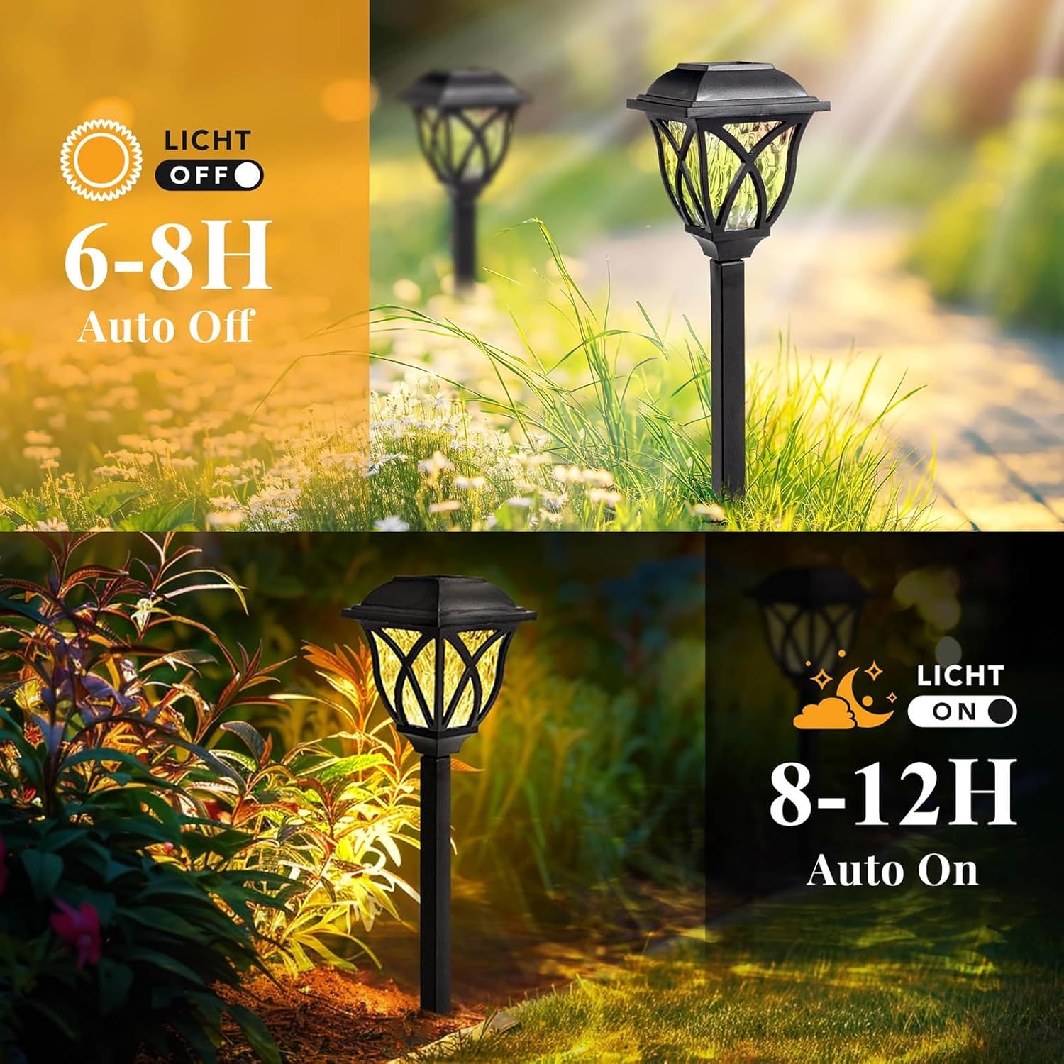 Gartenstecker aus Edelstahl, IP66, wasserdicht, für den Außenbereich, Wegbeleuchtung, keine Kabel, Nachtaktivierung, helle weiße LED für Landschaft und Hof, 4 Stück