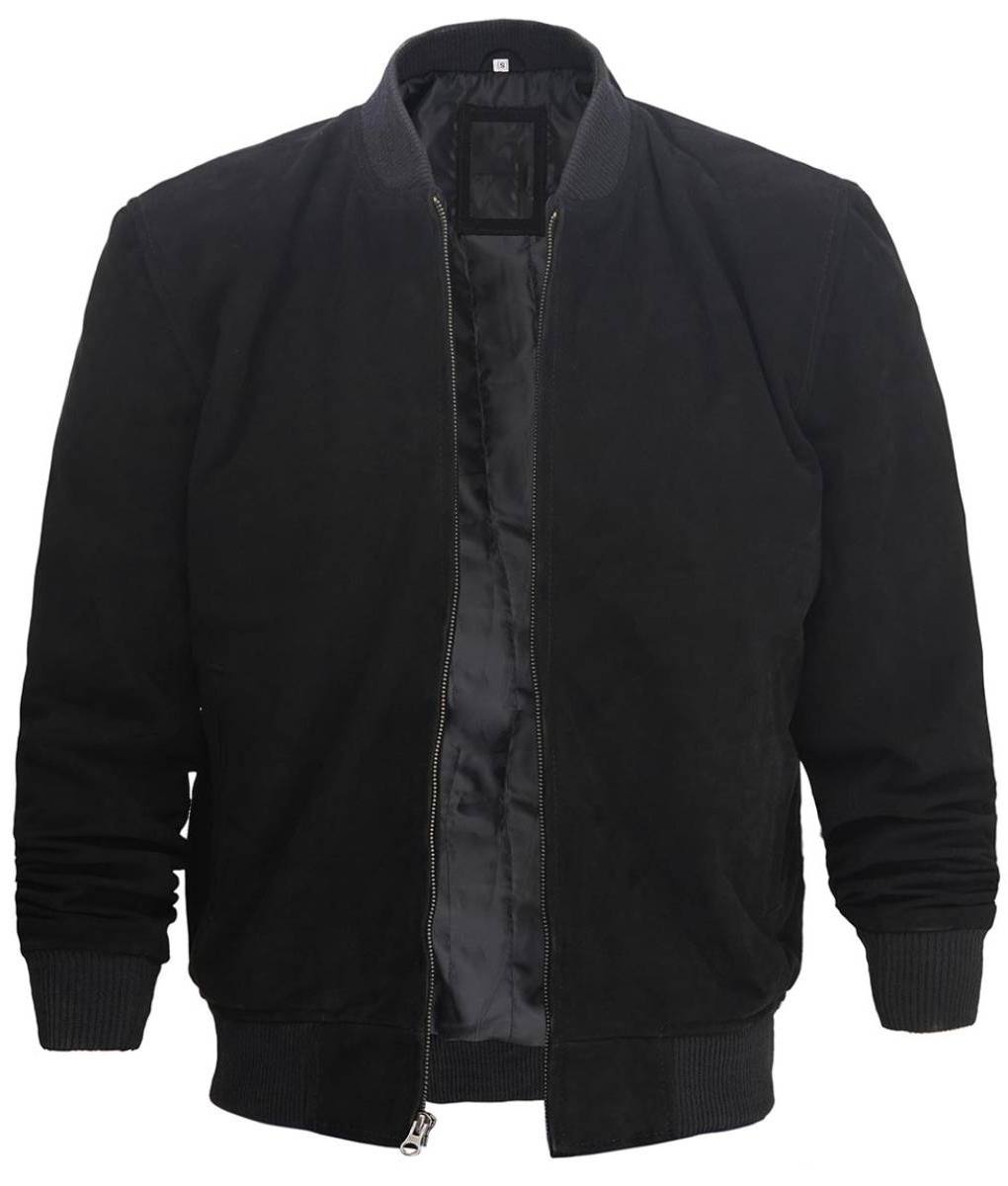 Mens Suede Leather Black Bomber Jacket