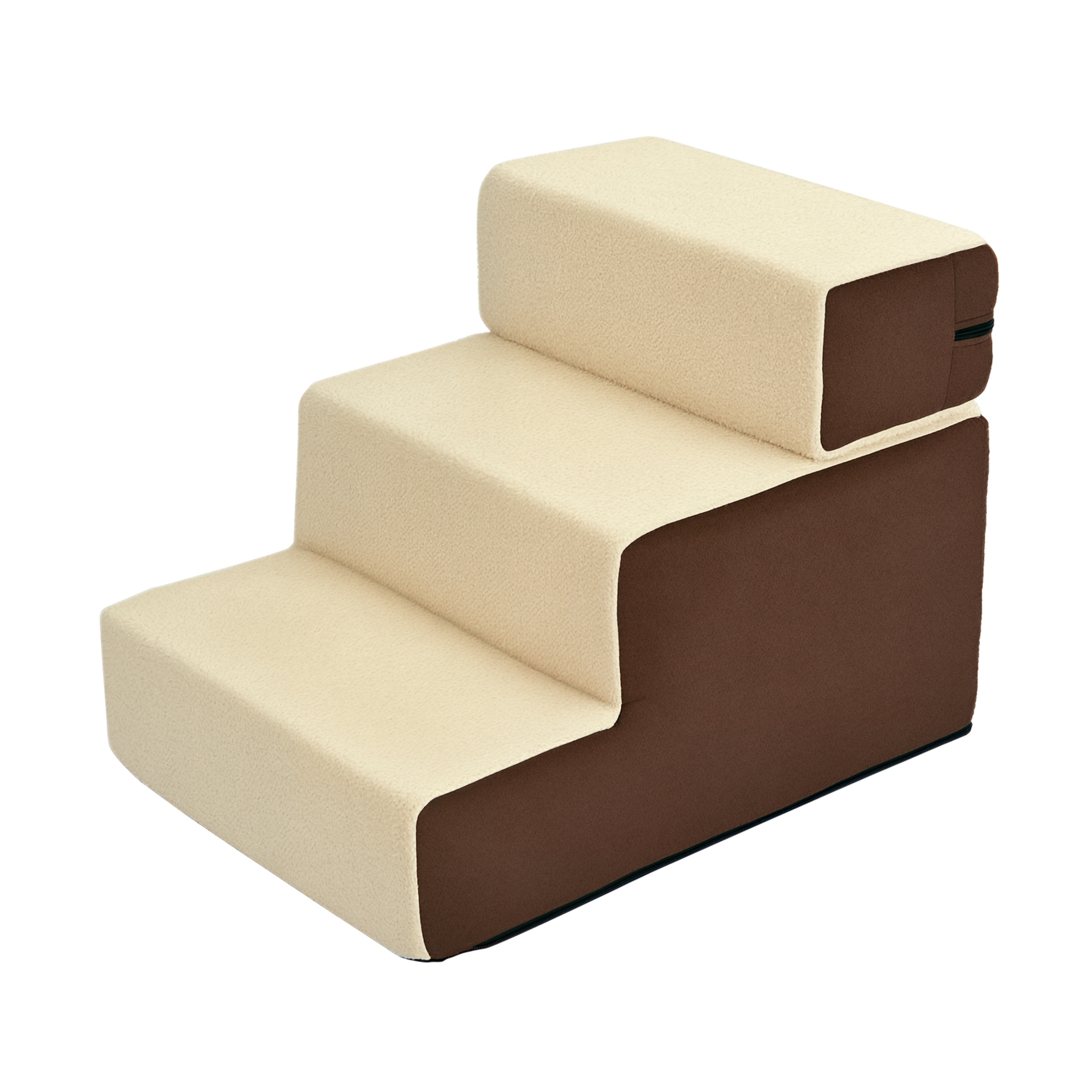 PawHut Haustiertreppe Hundetreppe Katzentreppe 3 Stufen für Katzen und Hunde Plüsch Beige 54 x 40 x 39cm