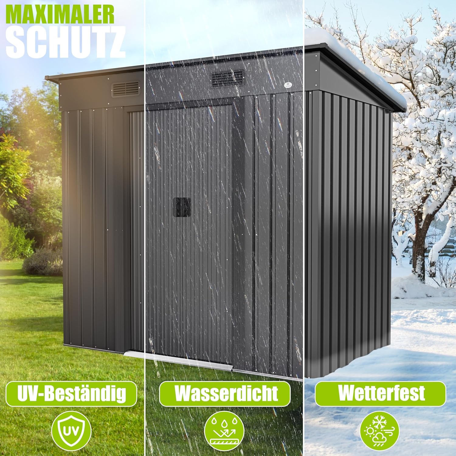 KESSER® - Gerätehaus L Metall 4 m³ mit Fundament | 210x132x186 cm | 2X Schiebetür & Fundament | Geräteschuppen | Gartenhaus Schrank | Pultdach Garten Schuppen, Ink. Arbeitshandschuhe, Anthrazit
