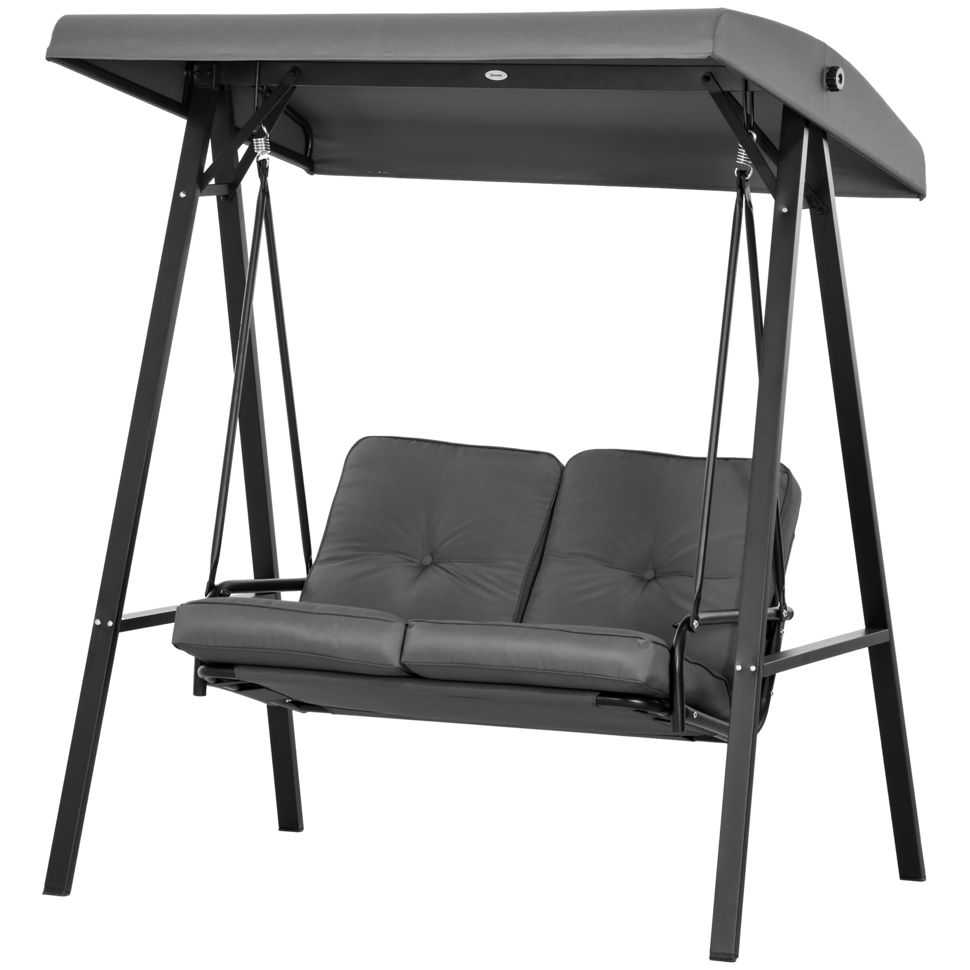 Outsunny Hollywoodschaukel, 2-Sitzer Gartenschaukel mit verstellbarem Dach, bis 220 kg belastbar, 145 x 116 x 172 cm, Dunkelgrau
