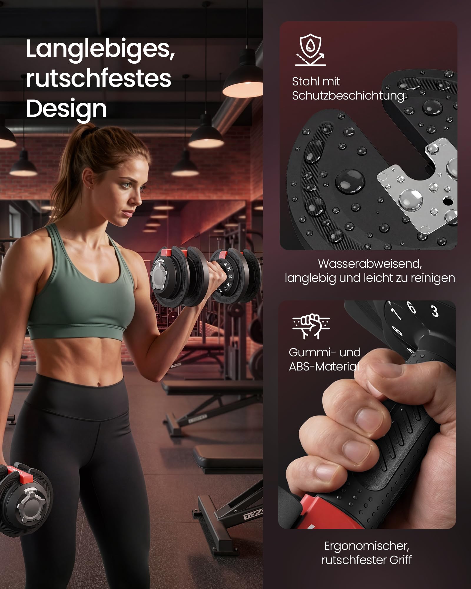 Verstellbare Kurzhanteln 2er Set 3 bis 24 kg mit Ständer, Schnellverstellung für Krafttraining zuhause