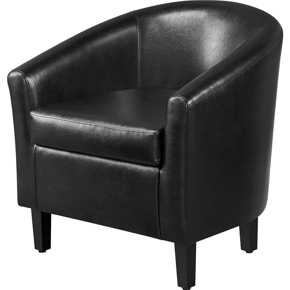 Renwick Faux Leather Barrel Accent Chair for Living Room, Set of 2, Black