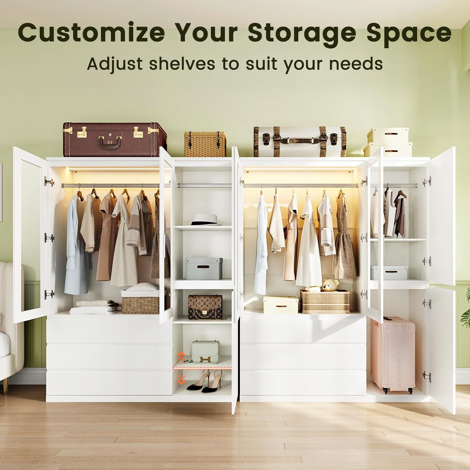 Dripex Vier Tore Schrank, Minimalistischer Wardrobe Closet mit Einer Kleiderstange und 3 Schubladen | 120 x 48 x 180cm | Weiß, Kleiderschrank für Schlafzimmer Kleiderschränke