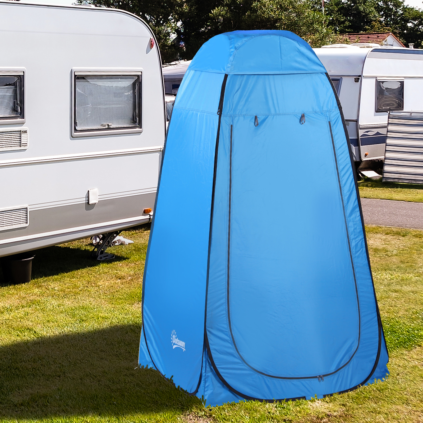 Outsunny Pop up Toilettenzelt Mobiles Camping Duschzelt Umkleidezelt mit Innentasche Duschkabine Umkleidekabine Wasserfest Polyester Himmelblau 120 x 120 x 190 cm