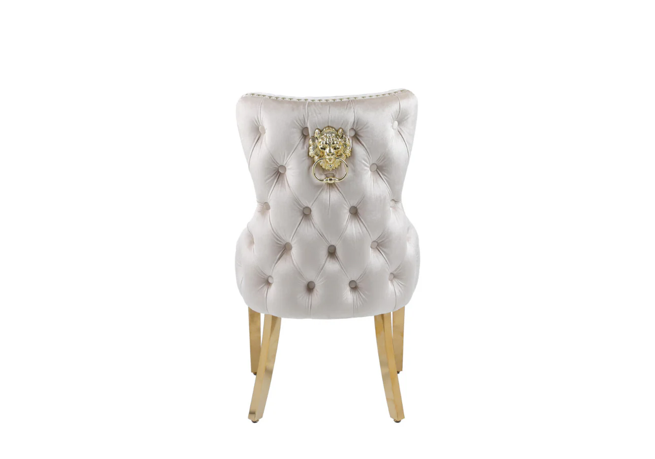 Pair of 2 Victoria Cream And Gold Chair Dining Chair Lion Knocker