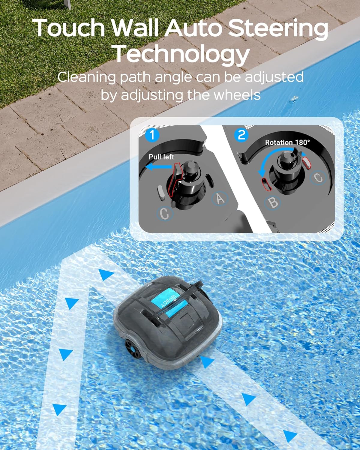 WYBOT Robot Piscina Fuori Terra per Piscina da 80m², Robottino Pulitore con Doppia Motricità e Parcheggio Autonomo | Robot Piscina Pulitore Senza Fili con Batteria Autonomia 100 Min Grigio scuro
