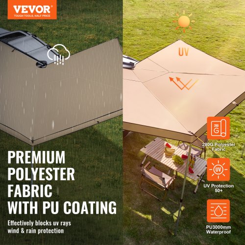 VEVOR Vehicle Awning 270 Degree 8.2' Height Retractable Car Side Awning UV50+