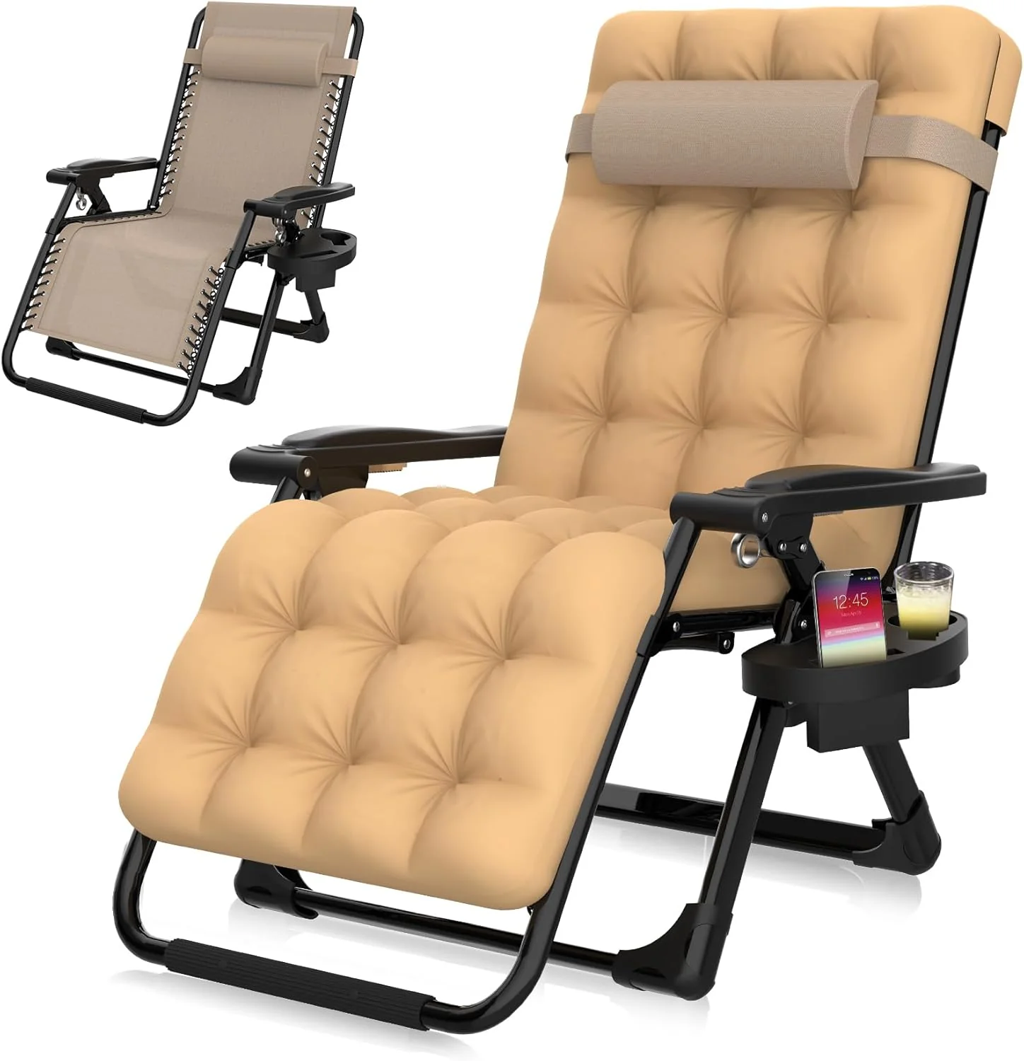 Indoor and outdoor patio chair folding lounge chair zero gravity chair with removable cushion camping lounge chair