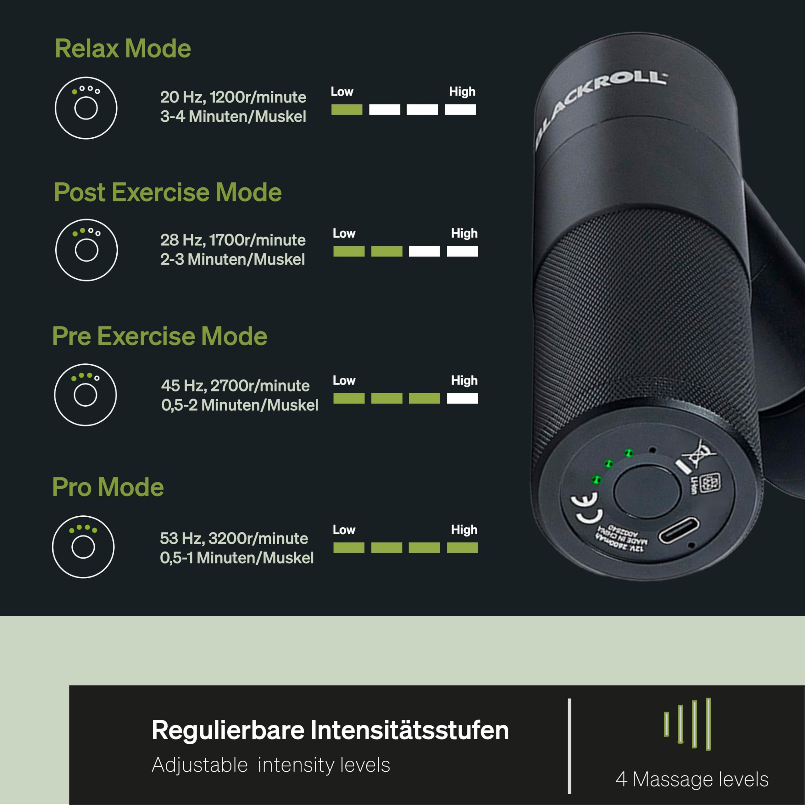 Blackroll Faszien Gun Massagepistole Mini USB C für Muskeln 4 Aufsätze 4 Stufen Schmerzlinderung Entspannung