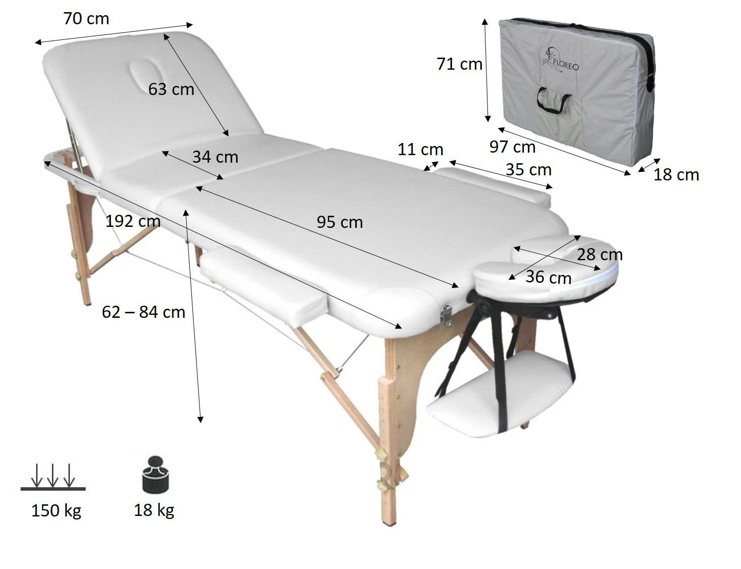 Lettino Massaggi Pieghevole in Legno ERIS – Rivestimento in Similpelle, Altezza Regolabile, Confortevole e Professionale