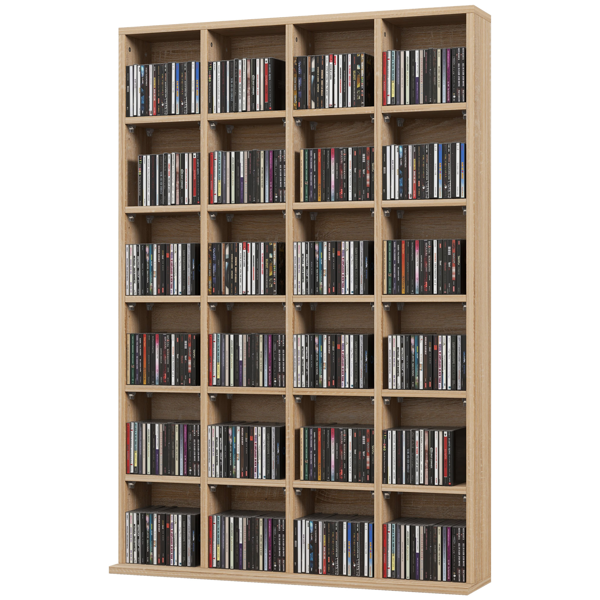 HOMCOM Multimedia-Regal 480 CD/312 DVDs - Holzbücherregal mit verstellbaren Regalen 89 x 130,5 cm Naturholz