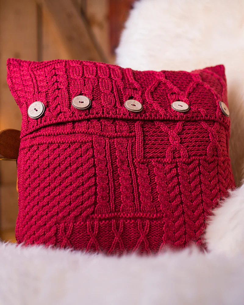 Aran Knit Cushion Cover , Chilli Red