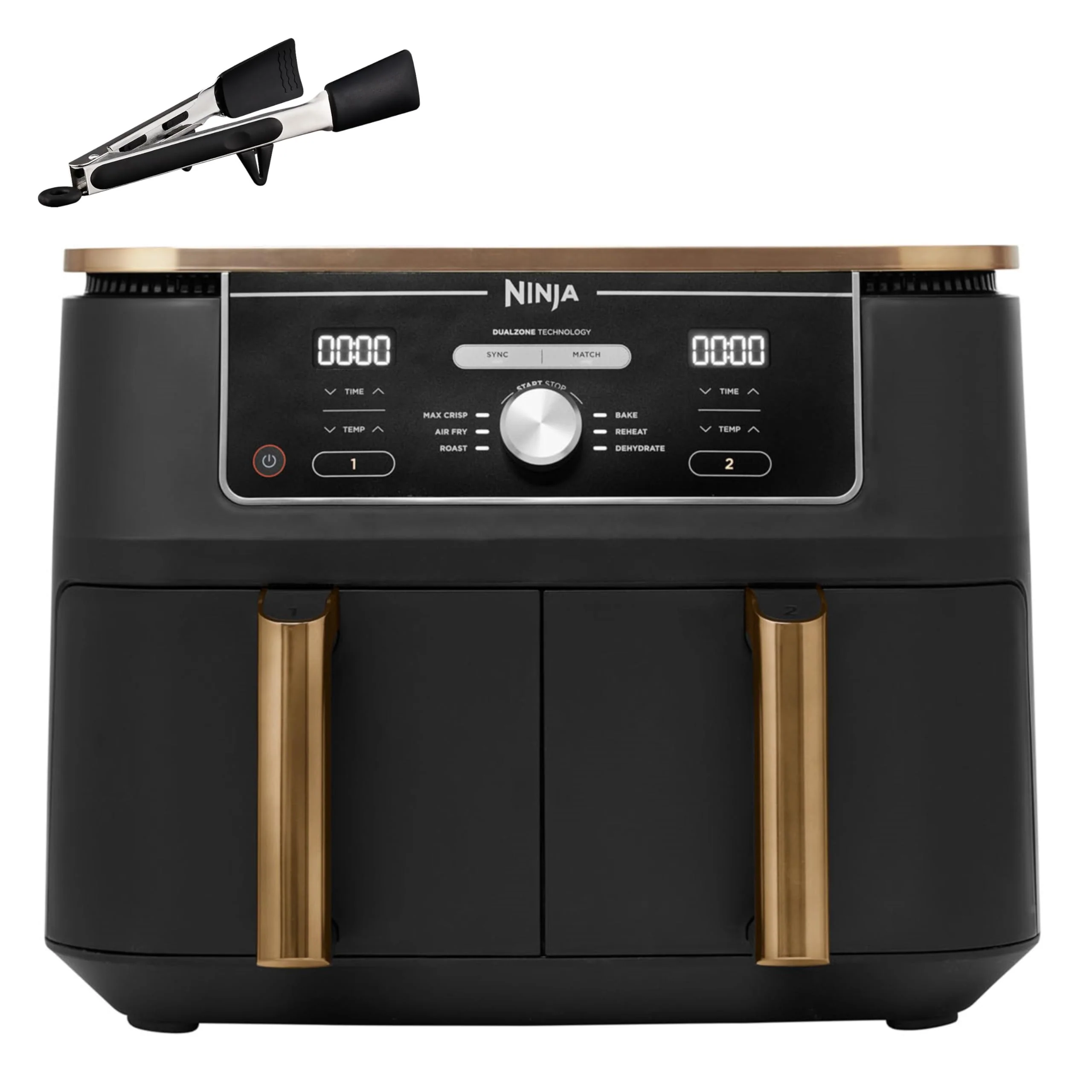 2025 Ninja Foodi MAX Dual Zone heteluchtfriteuse, 9,5L Airfryer, 2 compartimenten, met tang, anti-aanbaklaag, vaatwasserbestendige manden, 6-in-1, Amazon exclusief, koper/zwart, AF400EUCP