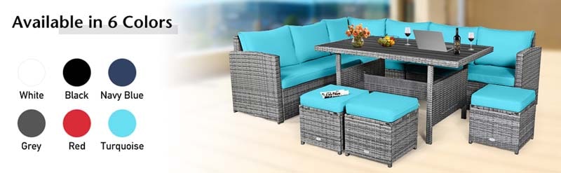 Eletriclife 7 Pcs Patio Rattan Dining Furniture Sectional Sofa Set with Table and Ottoman
