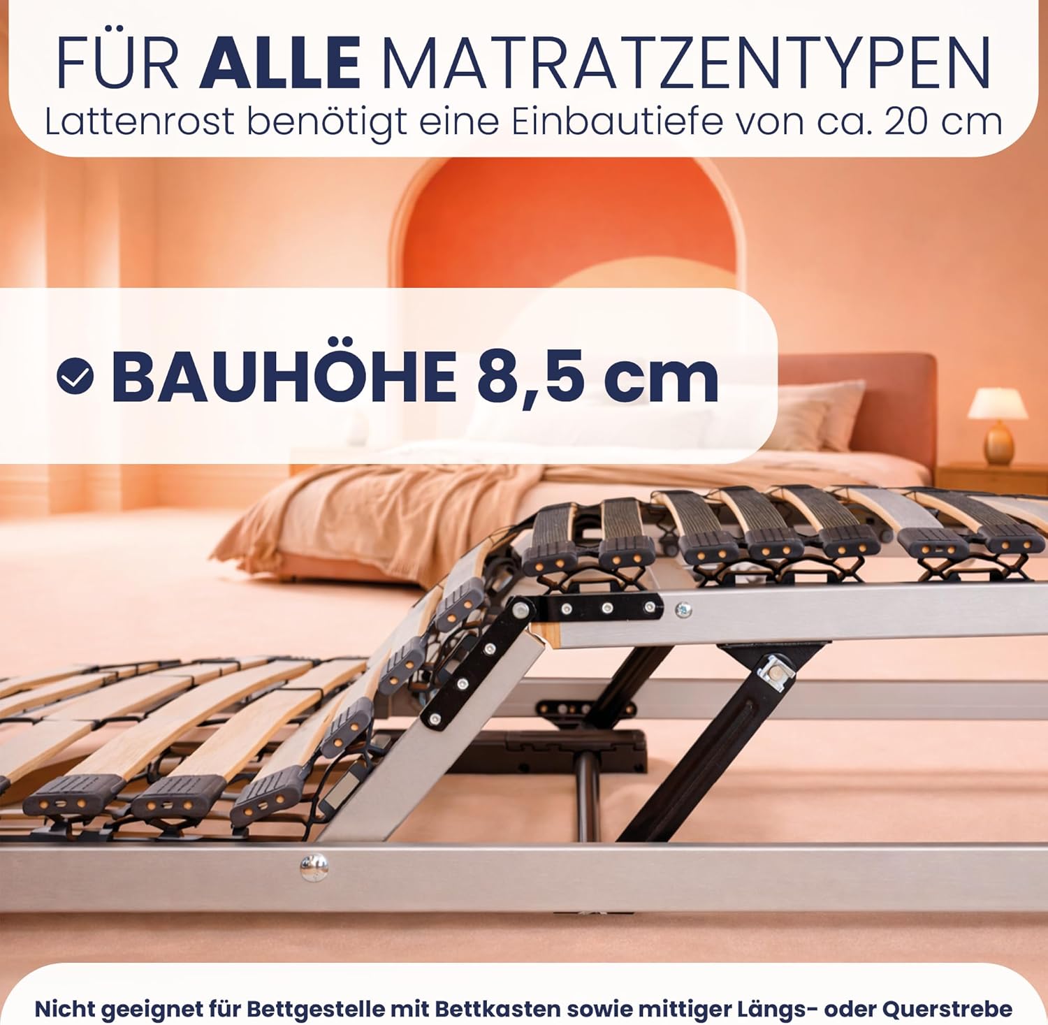 BeCo Lattenrost, Luxus E-Move, elektrischer Lattenrost, 100 x 200 cm, 28 Federholzleisten, komplett montiert, Kopf-und Fußteil verstellbar, TÜV geprüft, Made in Germany