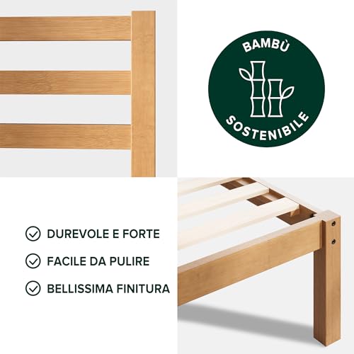 Zinus Leah Letto 80 x 190 cm   36 cm di Altezza   Struttura letto in bambù e legno con testiera   Marrone : Casa e cucina