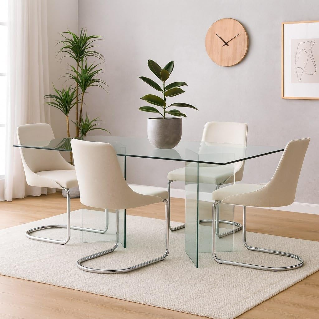 Dmora - Tavolo fisso AlcalalaRe, Tavolo da pranzo, Tavolo per cucina, Scrivania rettangolare da ufficio, 180x90h78 cm, Trasparente
