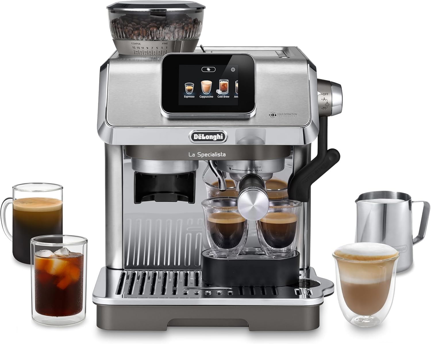 De'Longhi LA SPECIALISTA ARTE EC9155.MB Macchina da caffè Manuale, 3 Ricette Preimpostate, Controllo Attivo della Temperatura, 8 Livelli di Macinazione, Lancia MyLatte Art, incluso KIT BARISTA, Silver