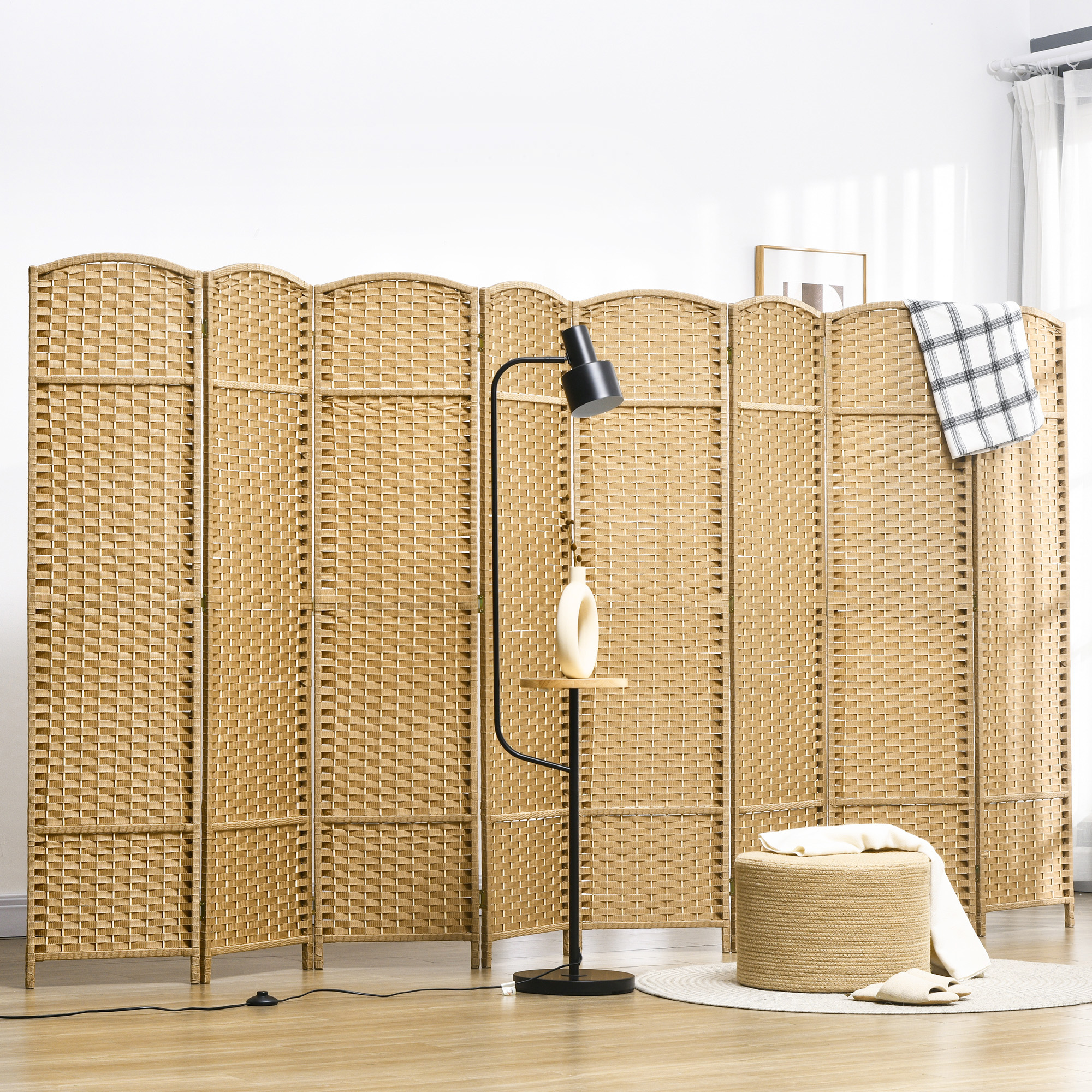 HOMCOM 8-teiliger Raumtrenner, Faltbarer Sichtschutz, Sichtschutzwand für Wohnzimmer, Schlafzimmer, Homeoffice, Natur