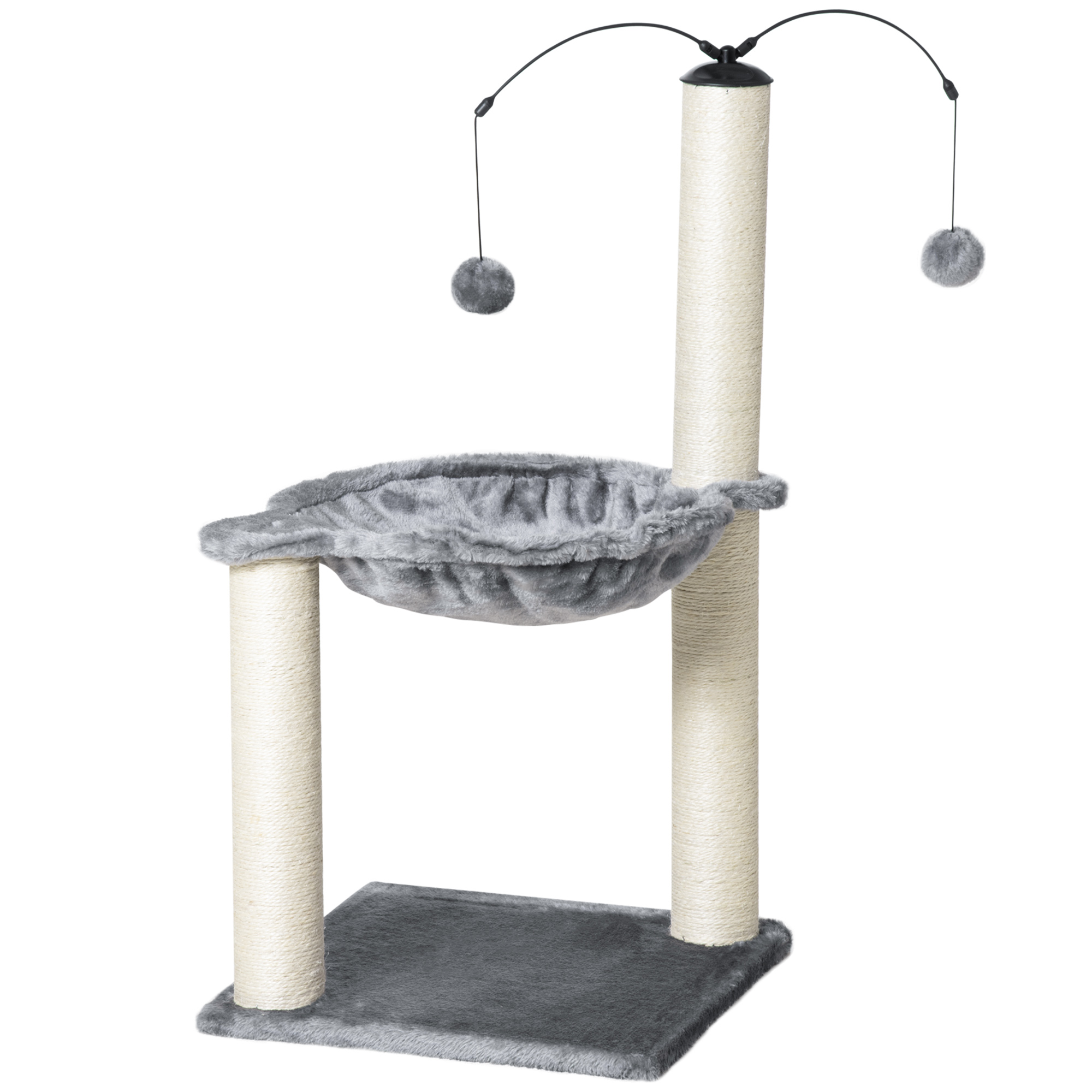 PawHut Kratzbaum mit Hängematte Katzenbaum Kletterbaum für Katzen mit Spin-Ball Grau 39,5x39,5x83 cm