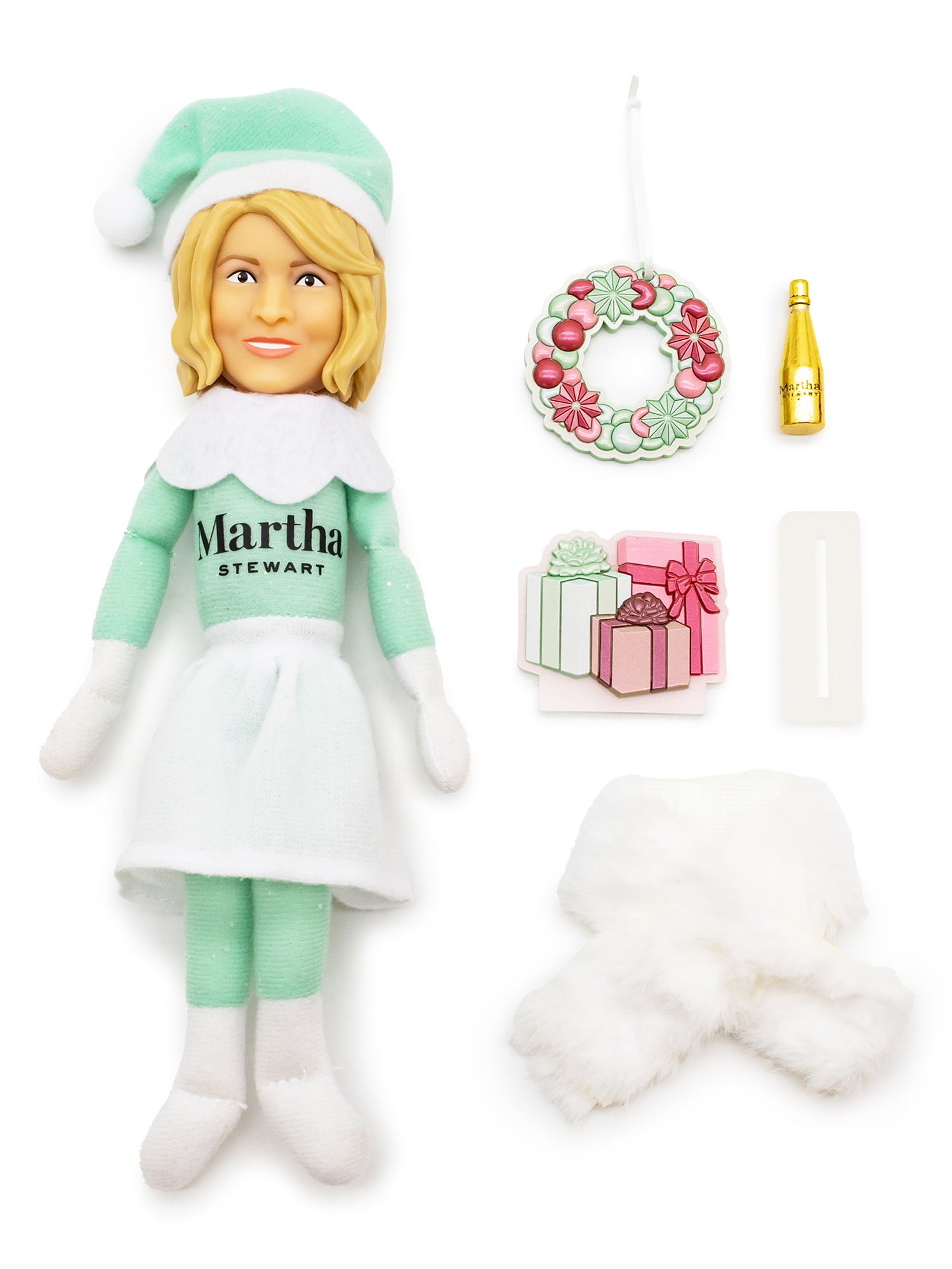 Martha Stewart Christmas Green Plush Figurine, 10.5&prime;&prime; &ndash; Holiday Decor Doll with Accessories