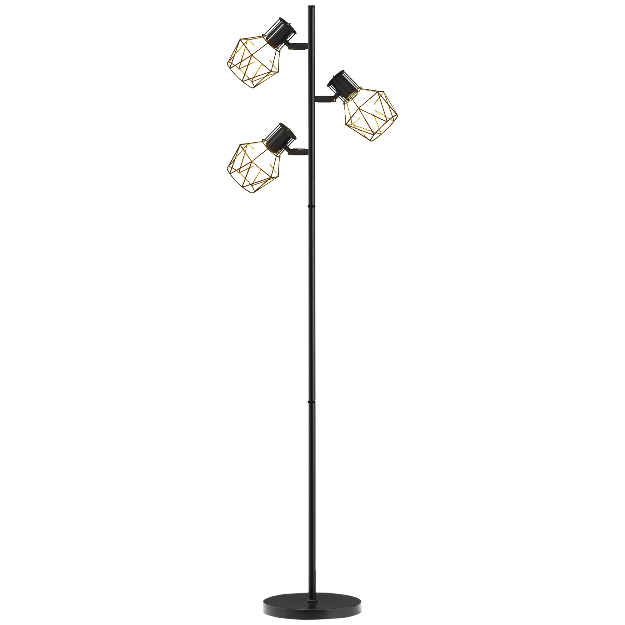 HOMCOM 3-Licht-Stehlampe mit flexiblen Leuchtelementen, baumähnliche Struktur, für Wohnzimmer und Schlafzimmer, Metall, Schwarz