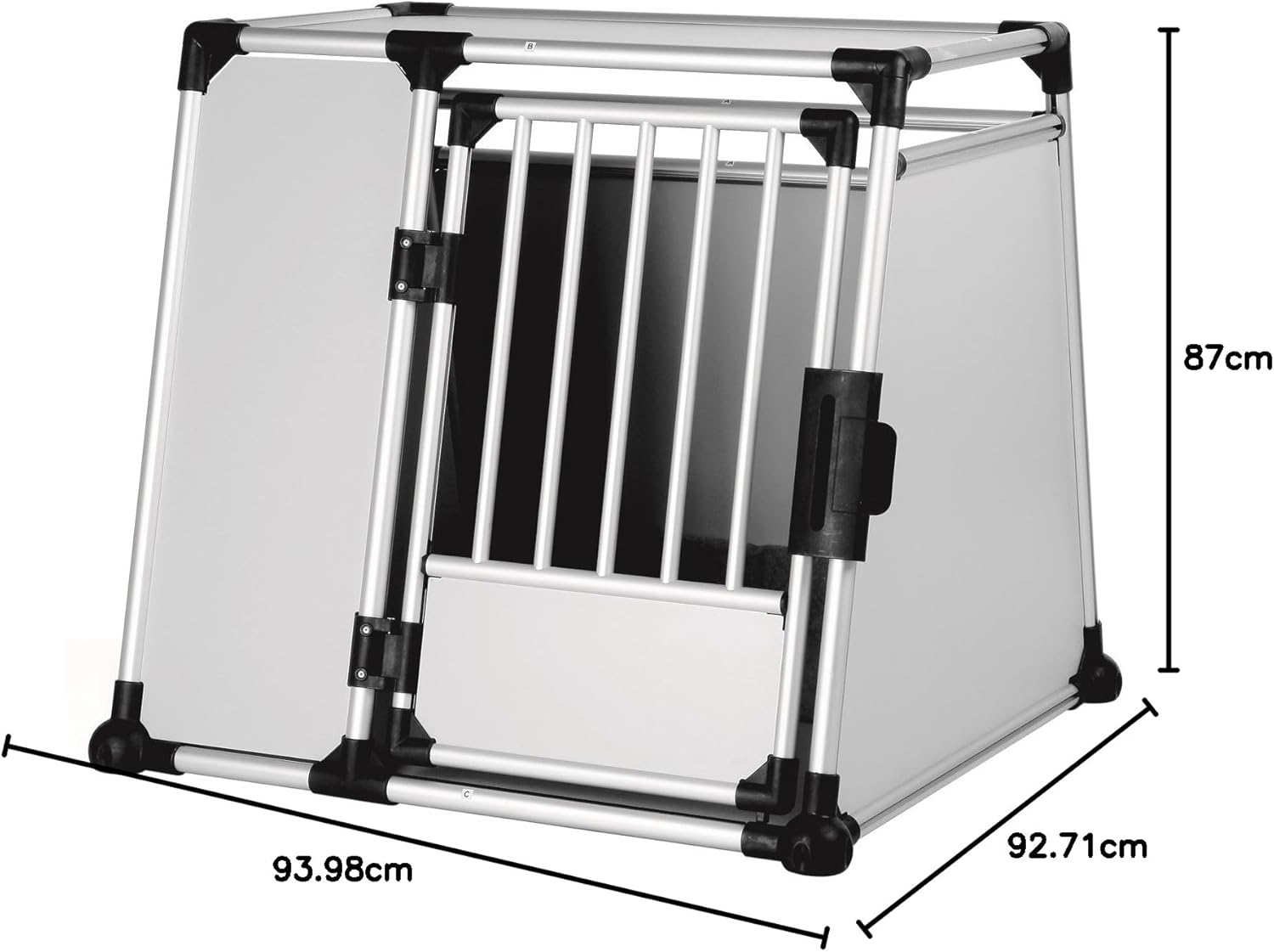 TRIXIE Hunde-Transportbox, Aluminium, L: 92 x 64 x 78 cm, grafit, rutschfste Liegematte, Klettleiste am Boden, Sicherheitsverschluss, stabil und geruscharm, hochgeschlossene Wnde - 39338