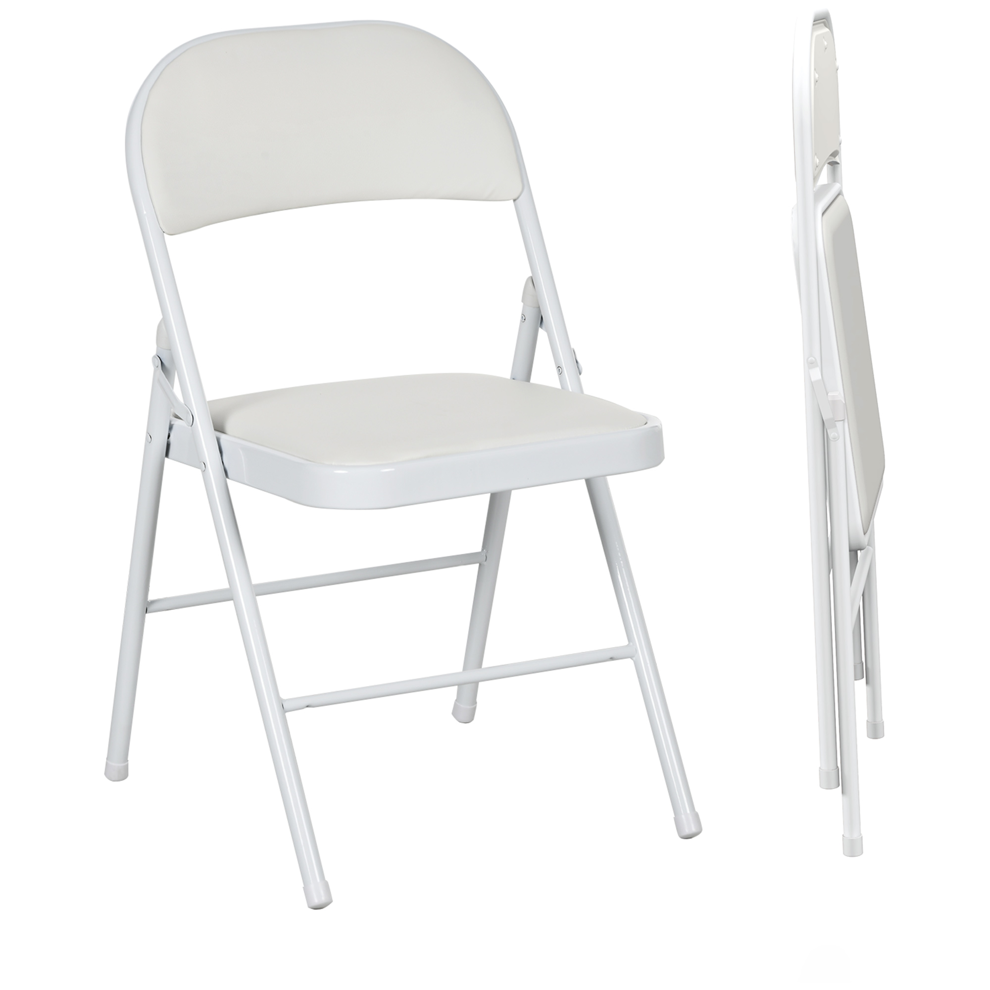 HOMCOM 2er-Set Klappstühle, Tragbare Bürostühle, Metallbeine, Faltstuhl für Büro, Empfang, Wartezimmer, Kunstleder, Weiß