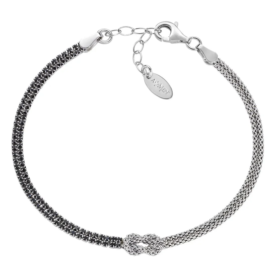 Bracciale Amen argento Nodo d'Amore con pietre nere BRNOAMBNZ16