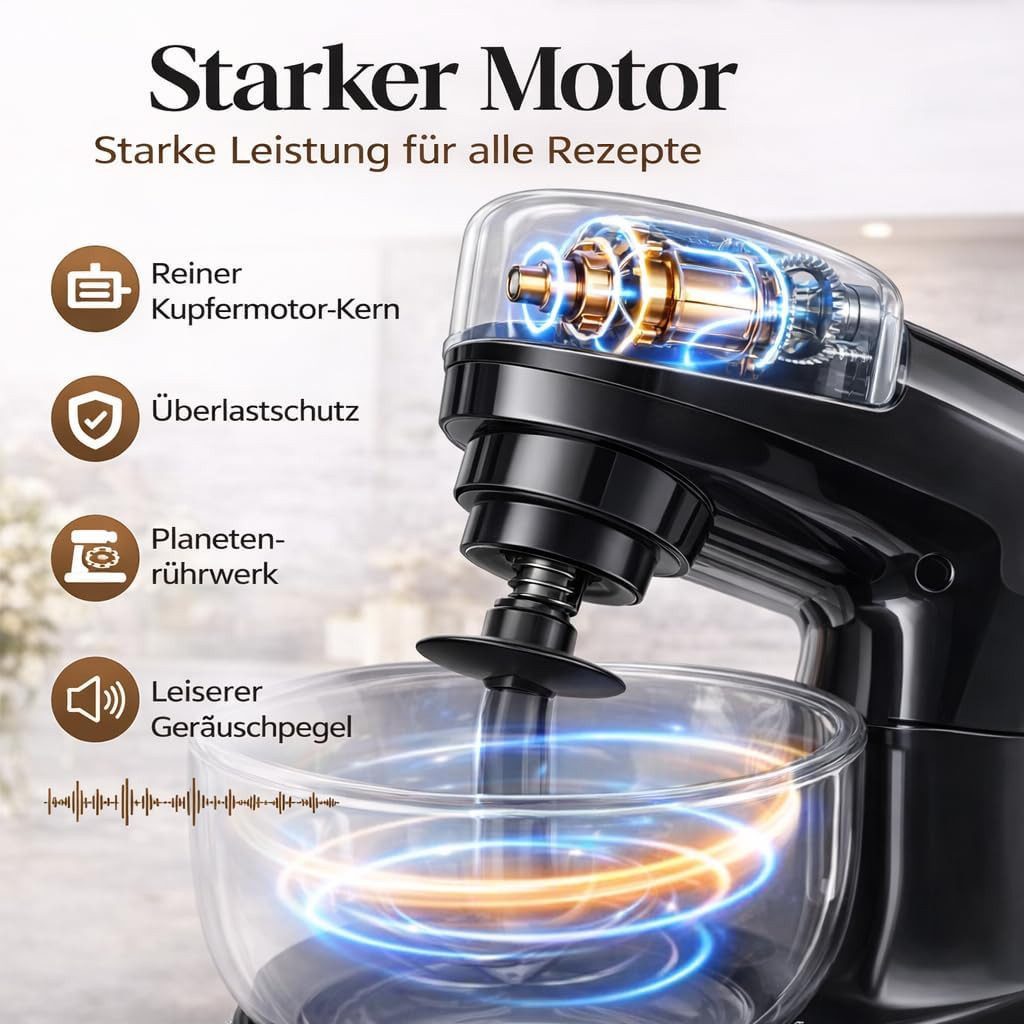 Küchenmaschine 1400 W 5L Edelstahl-Rührschüssel Kneter/Teigmaschine