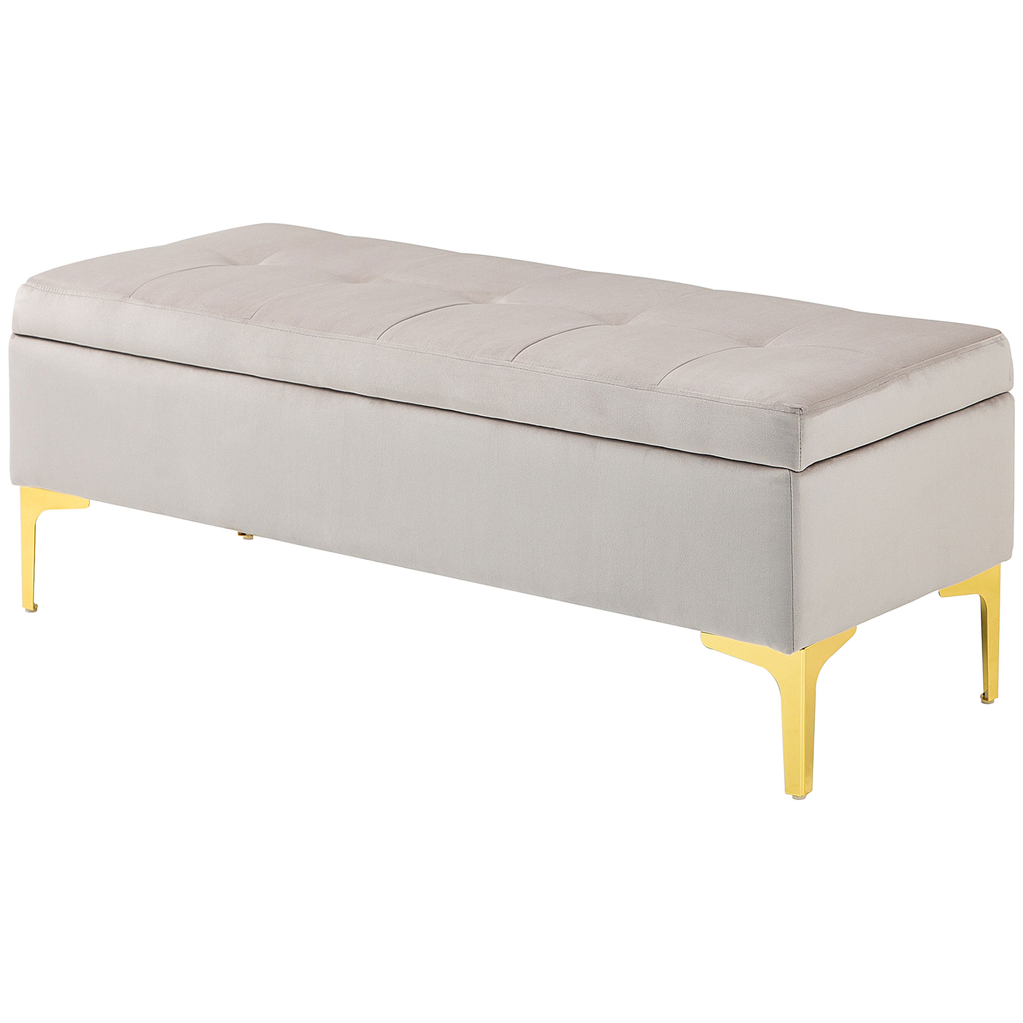 HOMCOM Aufbewahrungsbank Bankett 2-in-1 Gepolsterte Samt-Sitzfläche mit Metallfüßen 120 x 44 x 44,5 cm Grau und Gold