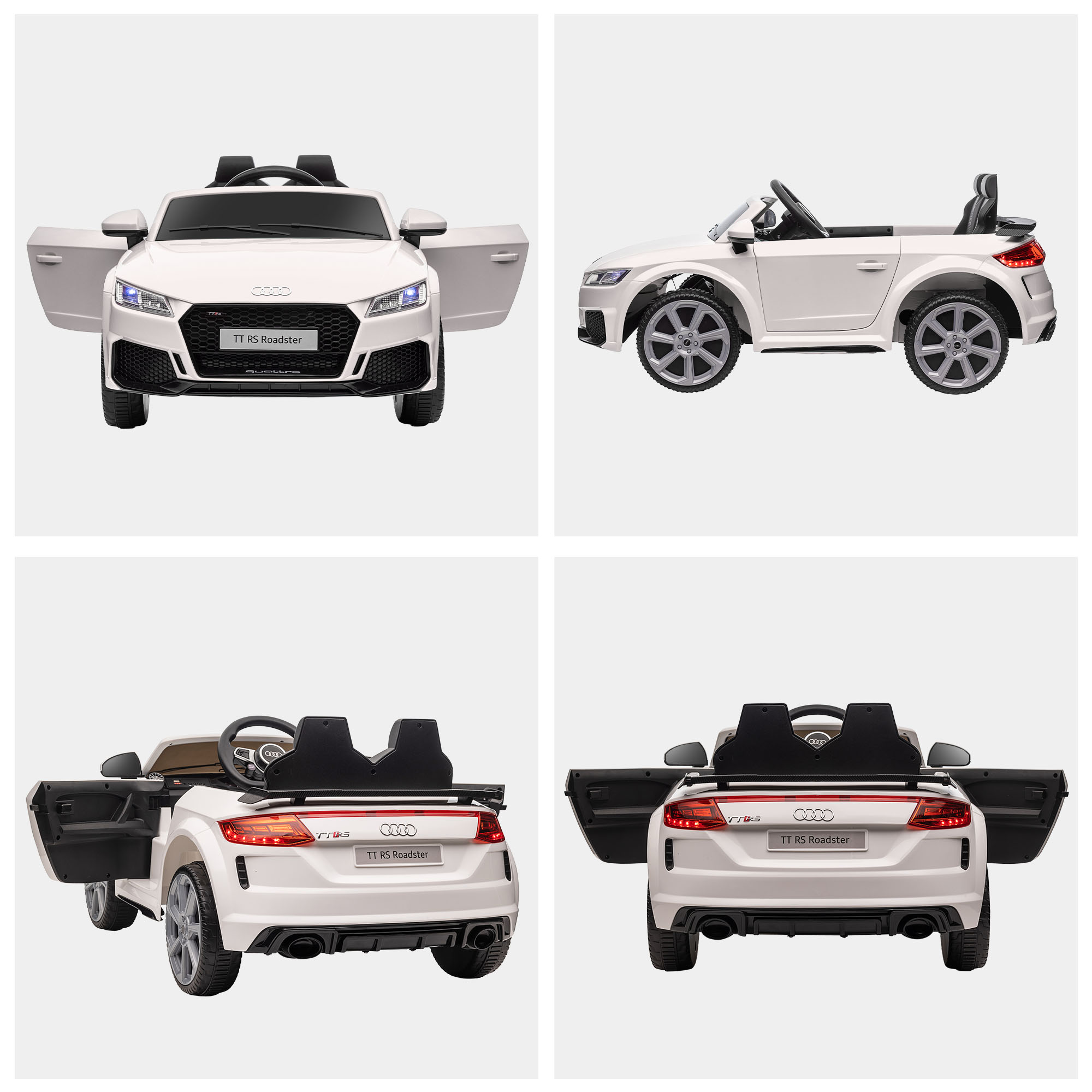 Kinder-Elektroauto Audi TT RS Roadster, 3 km/u, Afstandsbediening, LED, USB, Wit